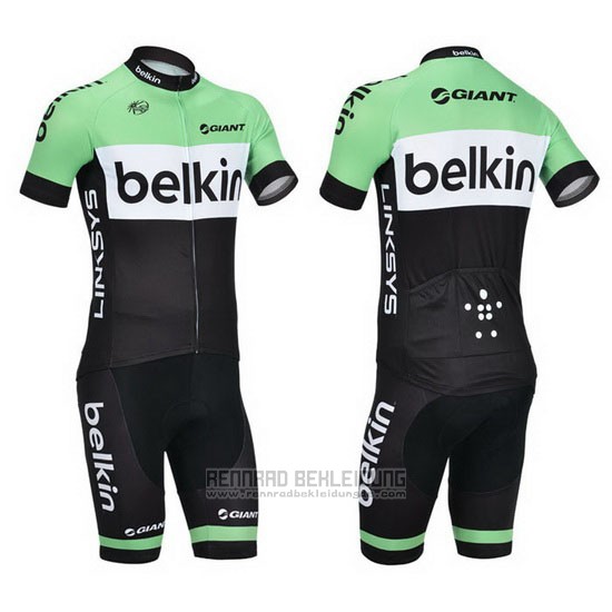 2013 Fahrradbekleidung Belkin Grun und Shwarz Trikot Kurzarm und Tragerhose